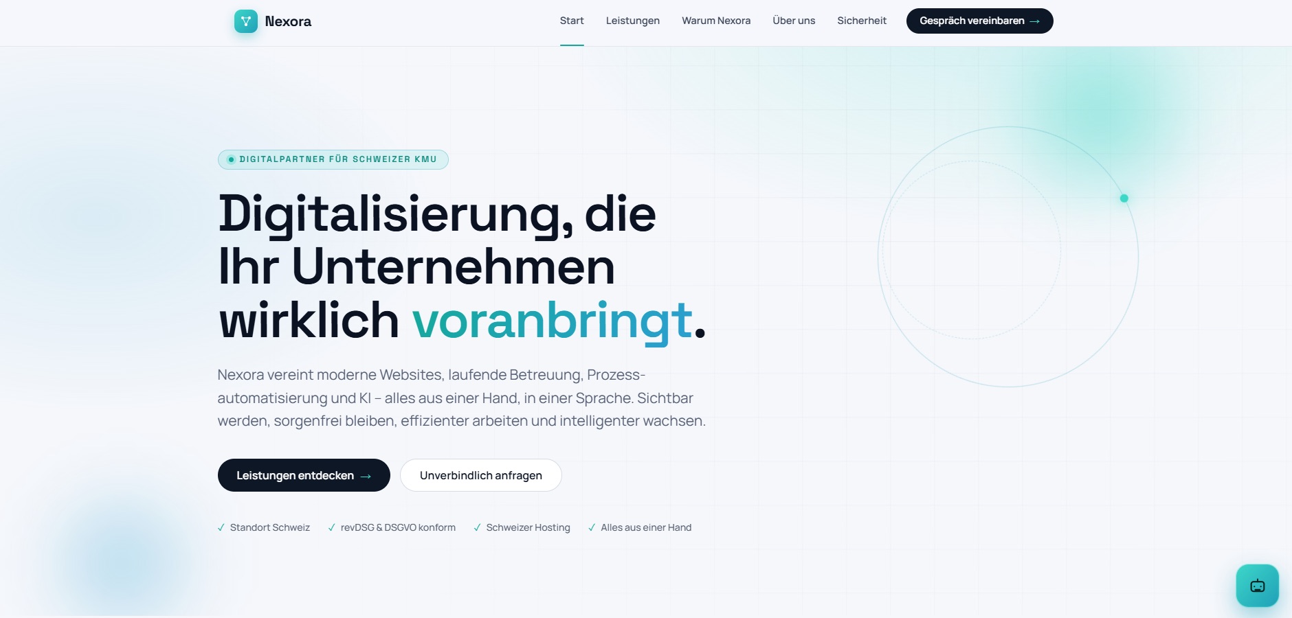 Bildschirmansicht der Website Nexora.